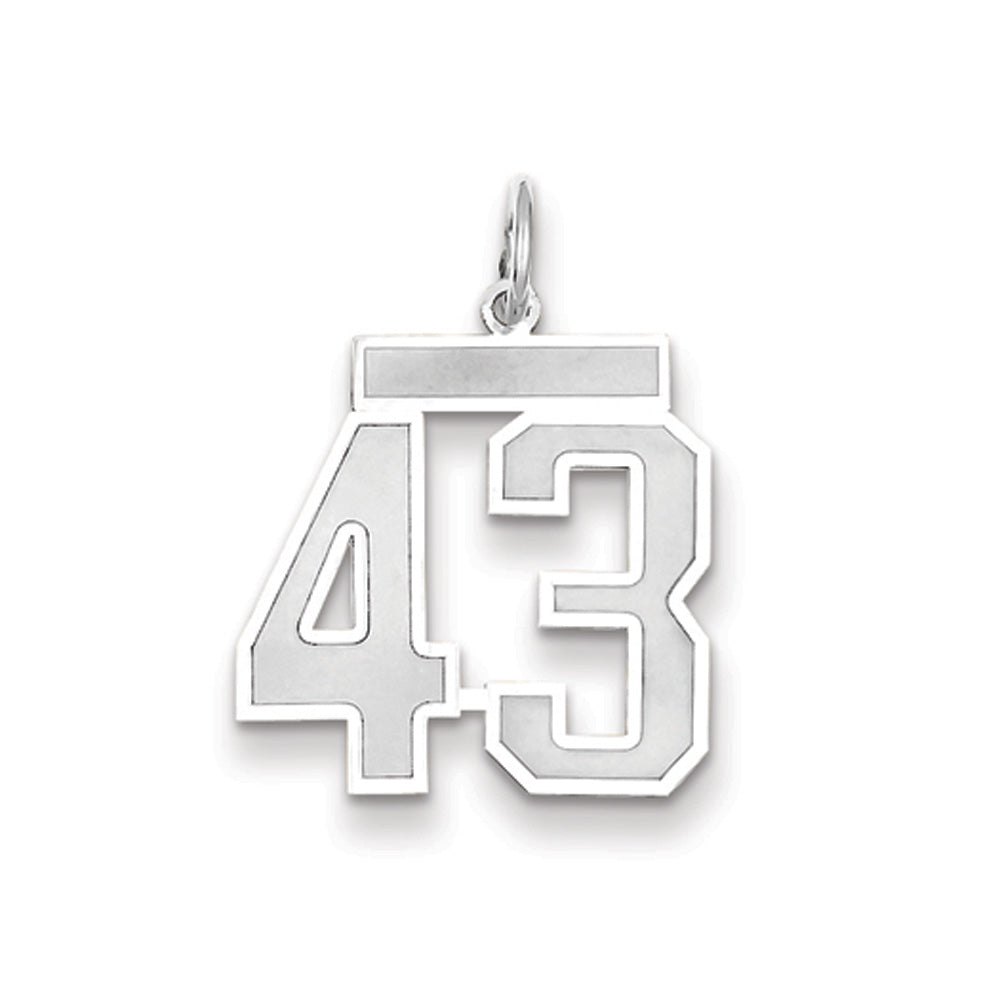 14k White Gold, Jersey Collection, Medium Number 43 Pendant, Item P10403-43 by The Black Bow Jewelry Co.