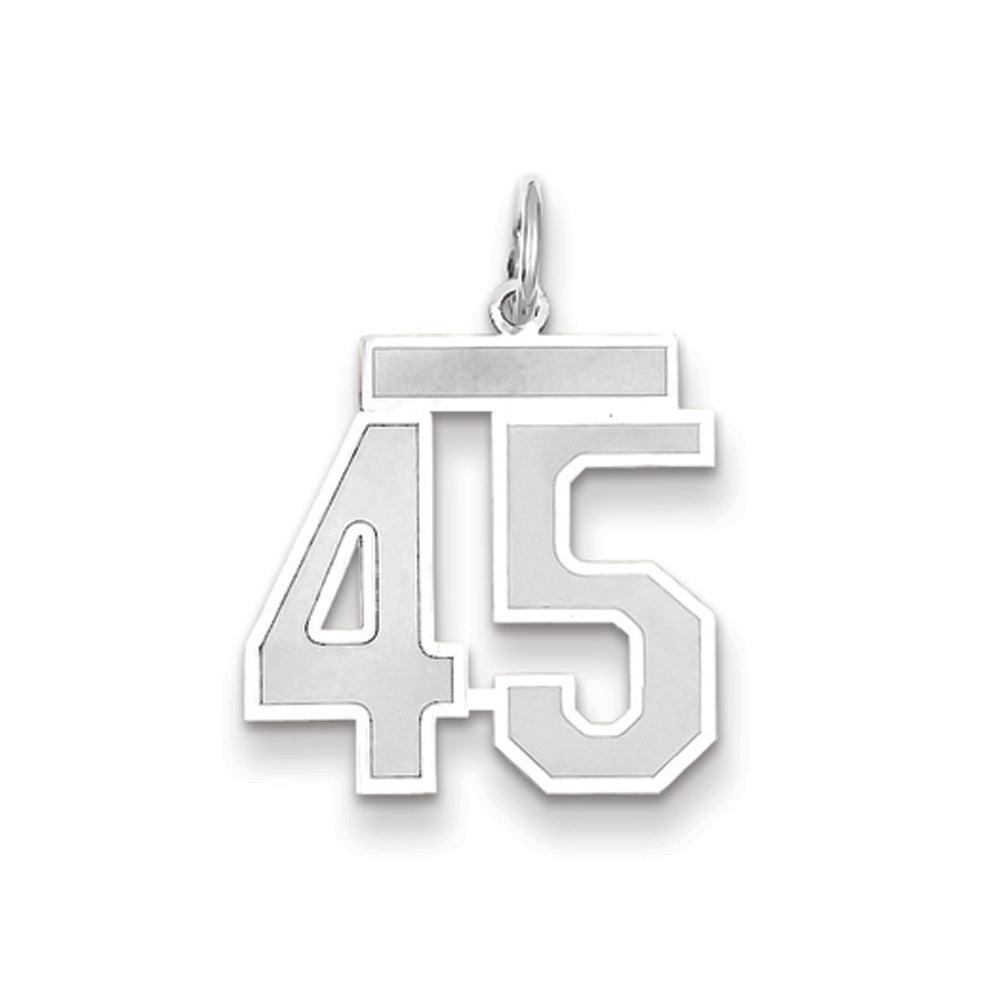 14k White Gold, Jersey Collection, Medium Number 45 Pendant, Item P10403-45 by The Black Bow Jewelry Co.