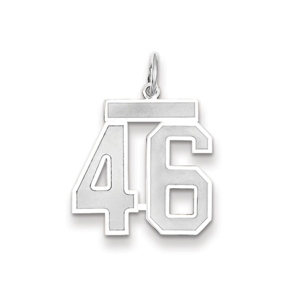 14k White Gold, Jersey Collection, Medium Number 46 Pendant, Item P10403-46 by The Black Bow Jewelry Co.