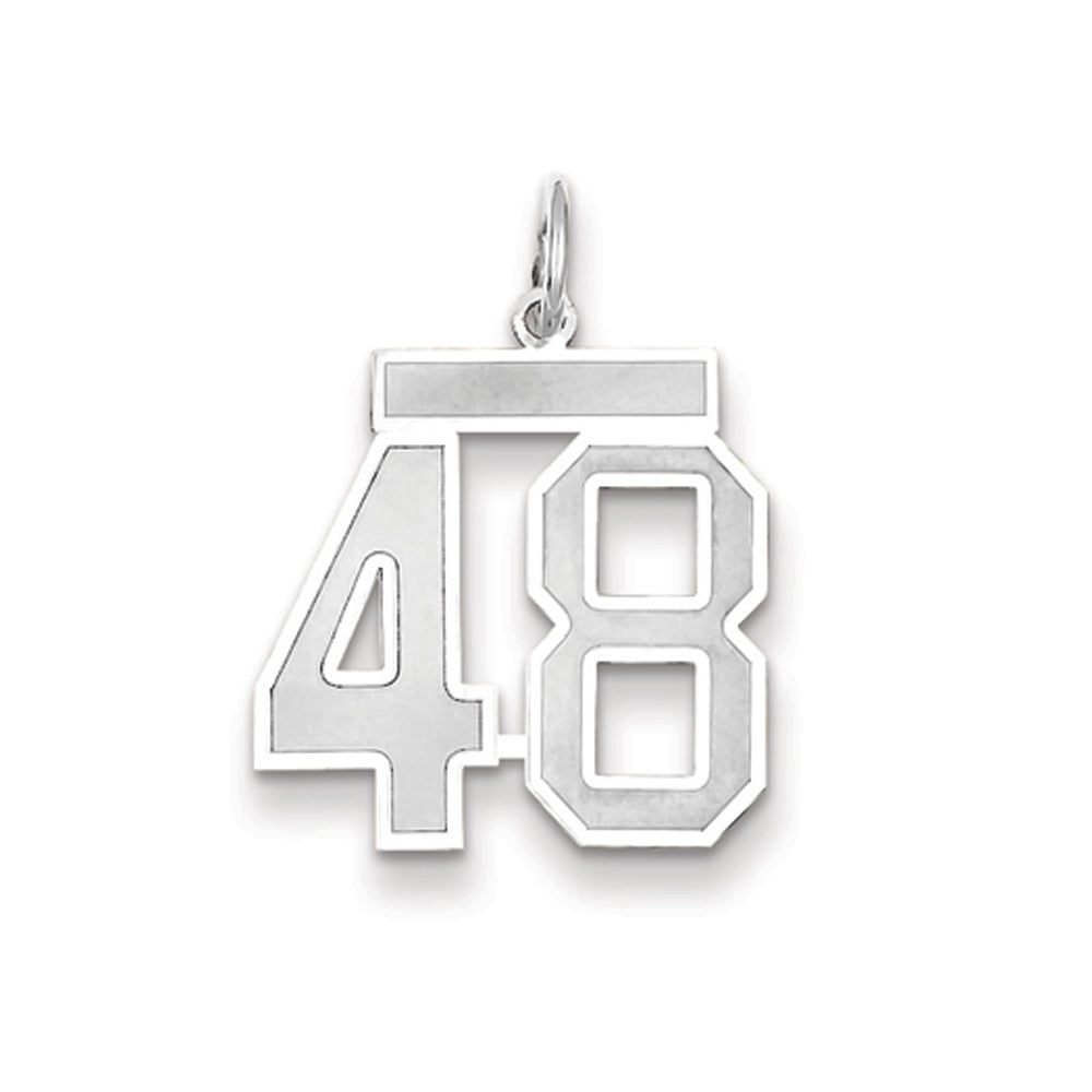 14k White Gold, Jersey Collection, Medium Number 48 Pendant, Item P10403-48 by The Black Bow Jewelry Co.