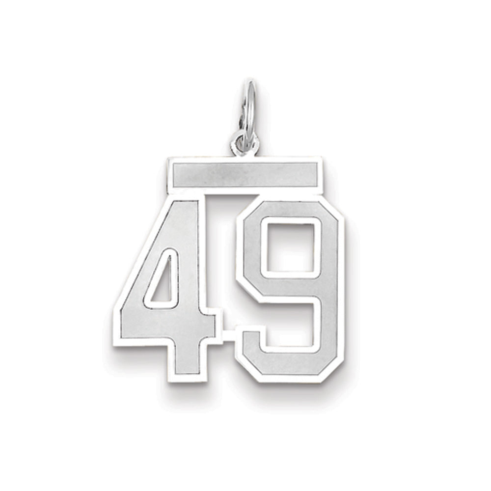 14k White Gold, Jersey Collection, Medium Number 49 Pendant, Item P10403-49 by The Black Bow Jewelry Co.
