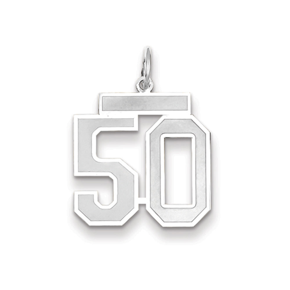 14k White Gold, Jersey Collection, Medium Number 50 Pendant, Item P10403-50 by The Black Bow Jewelry Co.