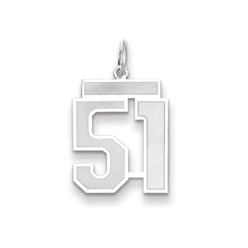 14k White Gold, Jersey Collection, Medium Number 51 Pendant, Item P10403-51 by The Black Bow Jewelry Co.