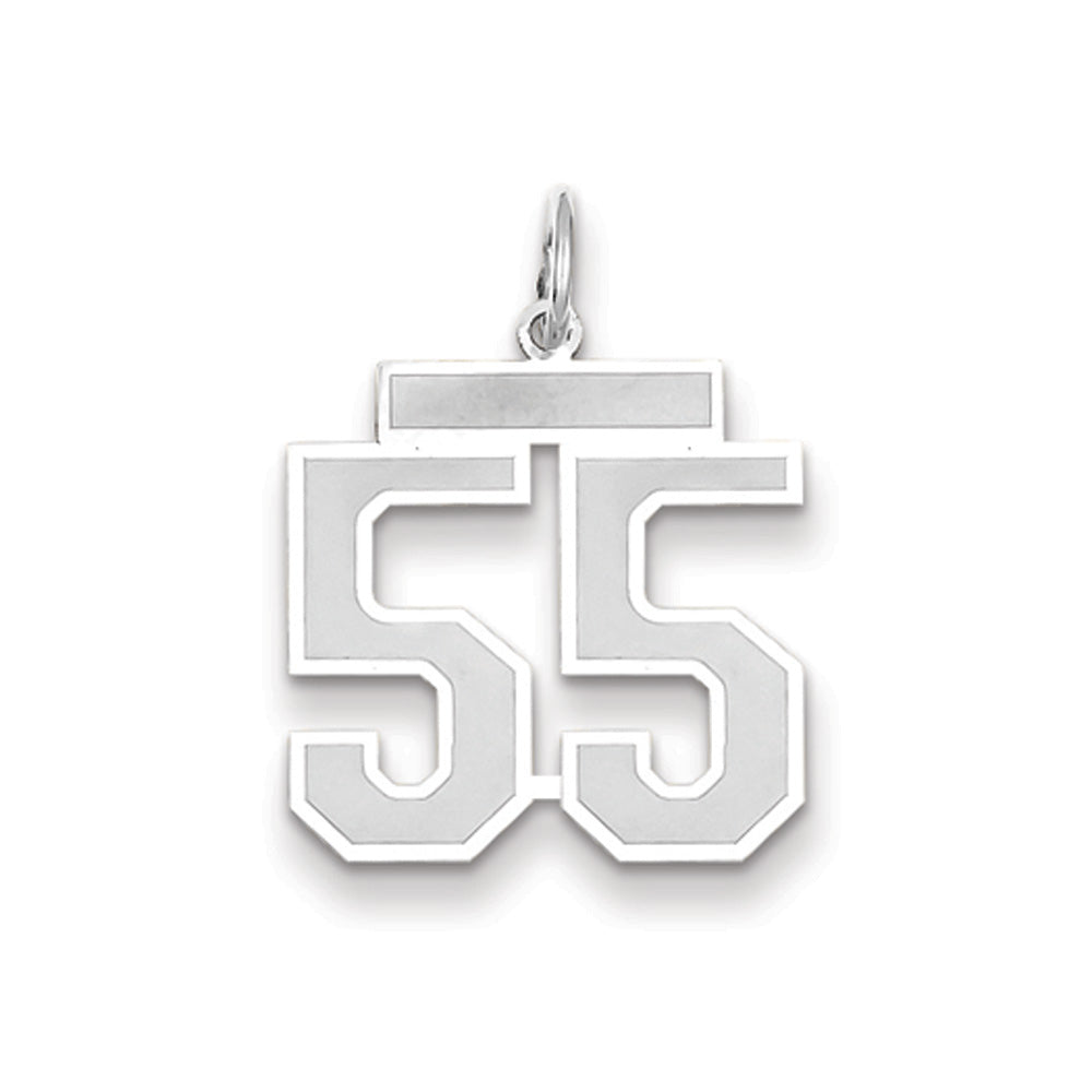 14k White Gold, Jersey Collection, Medium Number 55 Pendant, Item P10403-55 by The Black Bow Jewelry Co.