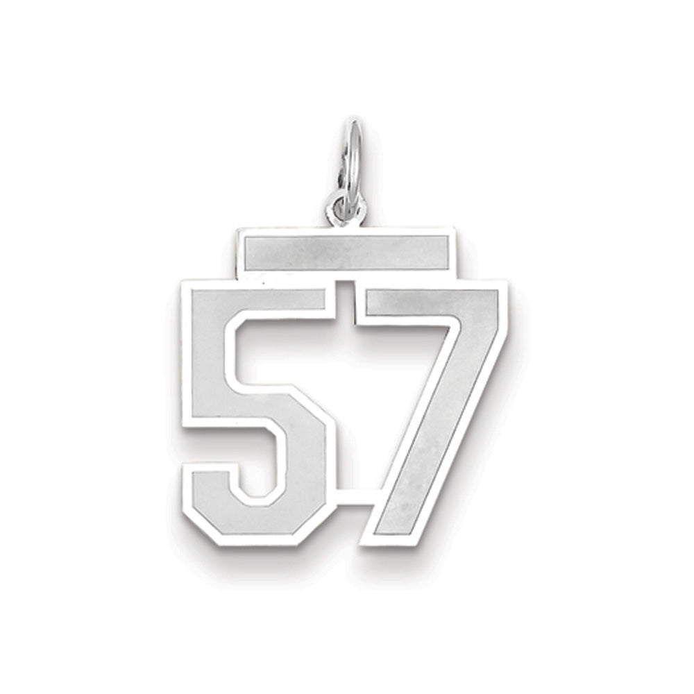 14k White Gold, Jersey Collection, Medium Number 57 Pendant, Item P10403-57 by The Black Bow Jewelry Co.