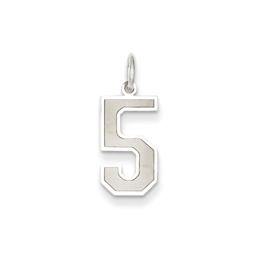 14k White Gold, Jersey Collection, Medium Number 5 Pendant, Item P10403-5 by The Black Bow Jewelry Co.
