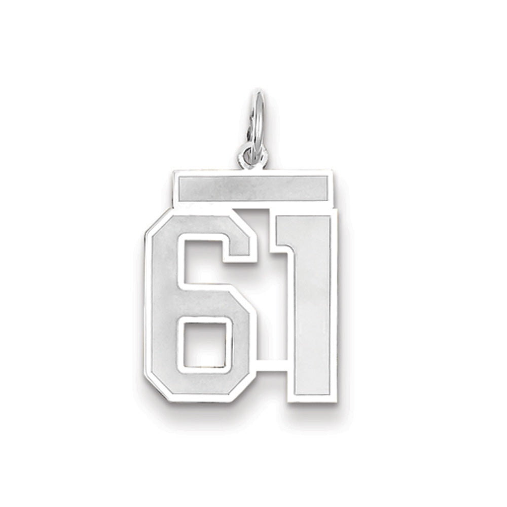 14k White Gold, Jersey Collection, Medium Number 61 Pendant, Item P10403-61 by The Black Bow Jewelry Co.