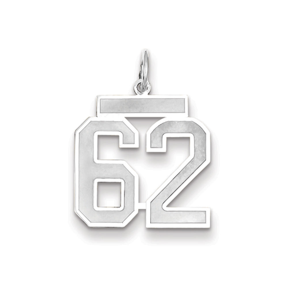 14k White Gold, Jersey Collection, Medium Number 62 Pendant, Item P10403-62 by The Black Bow Jewelry Co.