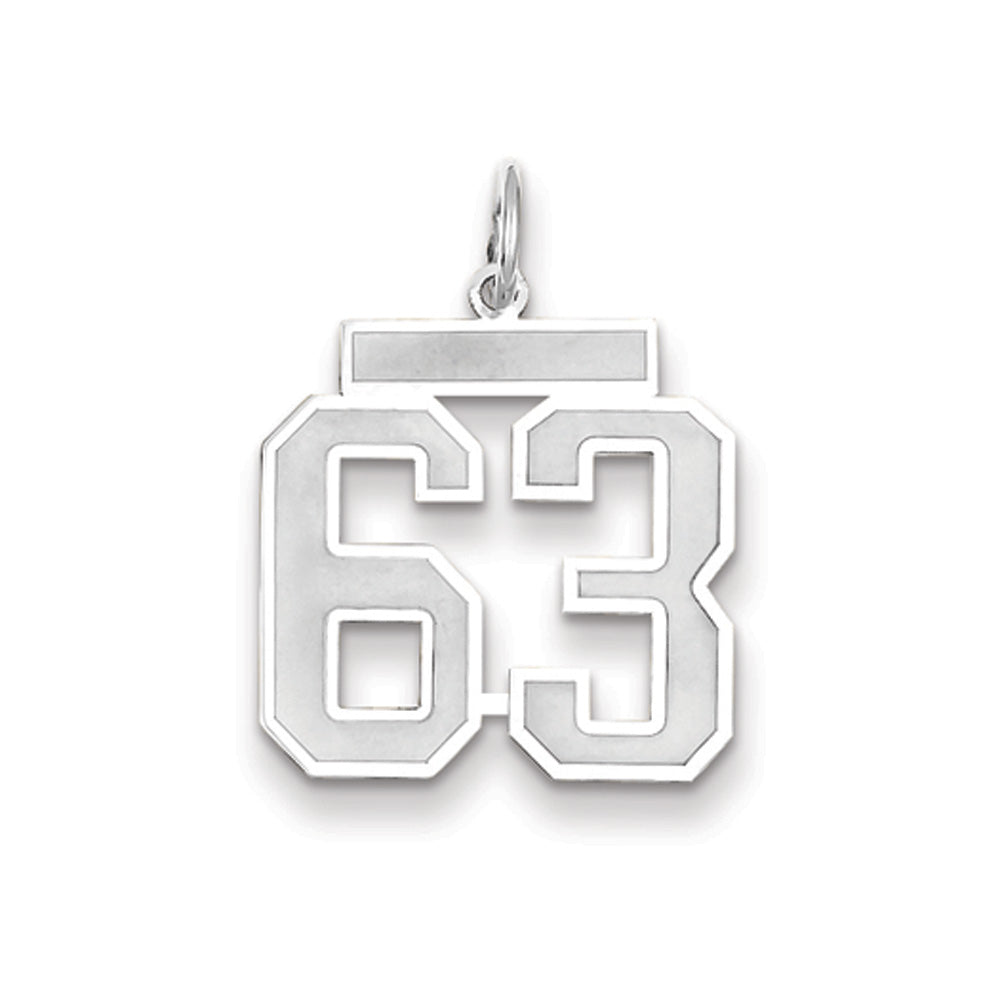 14k White Gold, Jersey Collection, Medium Number 63 Pendant, Item P10403-63 by The Black Bow Jewelry Co.