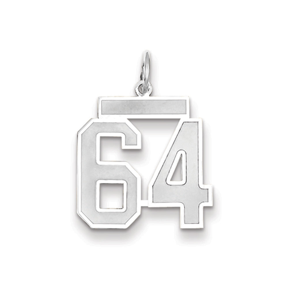 14k White Gold, Jersey Collection, Medium Number 64 Pendant, Item P10403-64 by The Black Bow Jewelry Co.