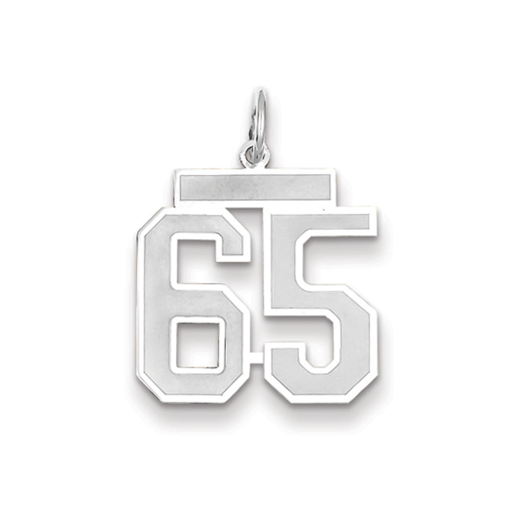 14k White Gold, Jersey Collection, Medium Number 65 Pendant, Item P10403-65 by The Black Bow Jewelry Co.