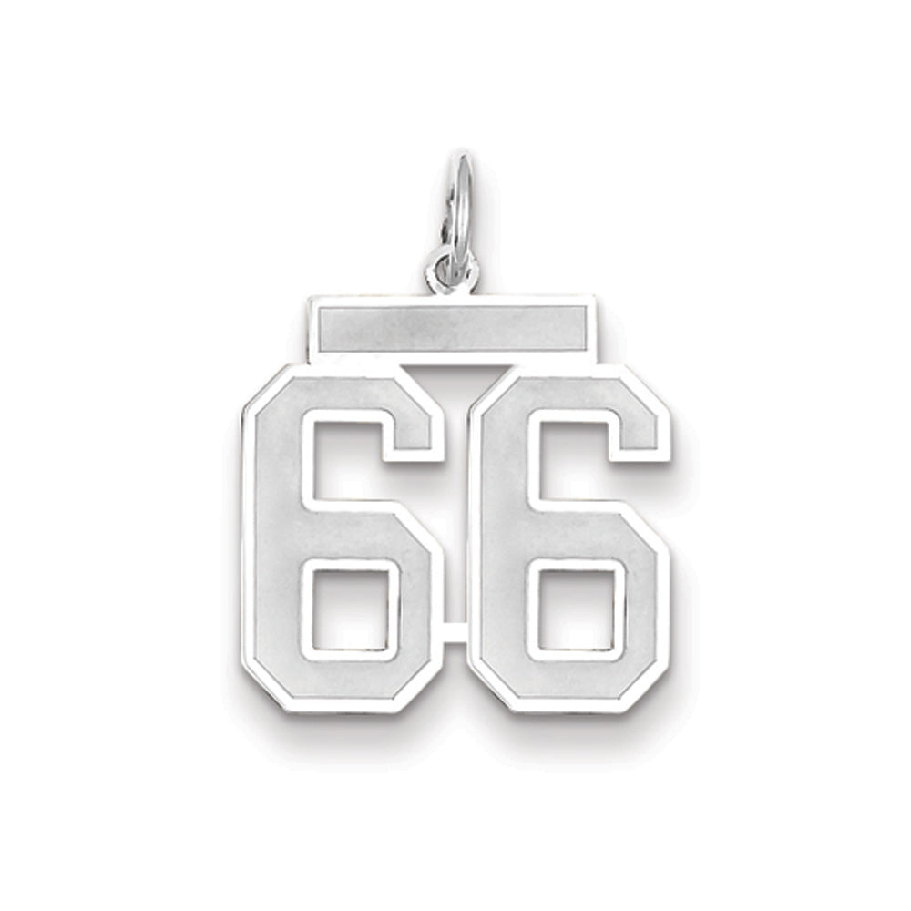 14k White Gold, Jersey Collection, Medium Number 66 Pendant, Item P10403-66 by The Black Bow Jewelry Co.