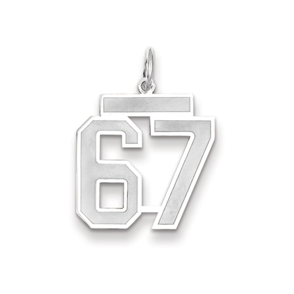 14k White Gold, Jersey Collection, Medium Number 67 Pendant, Item P10403-67 by The Black Bow Jewelry Co.