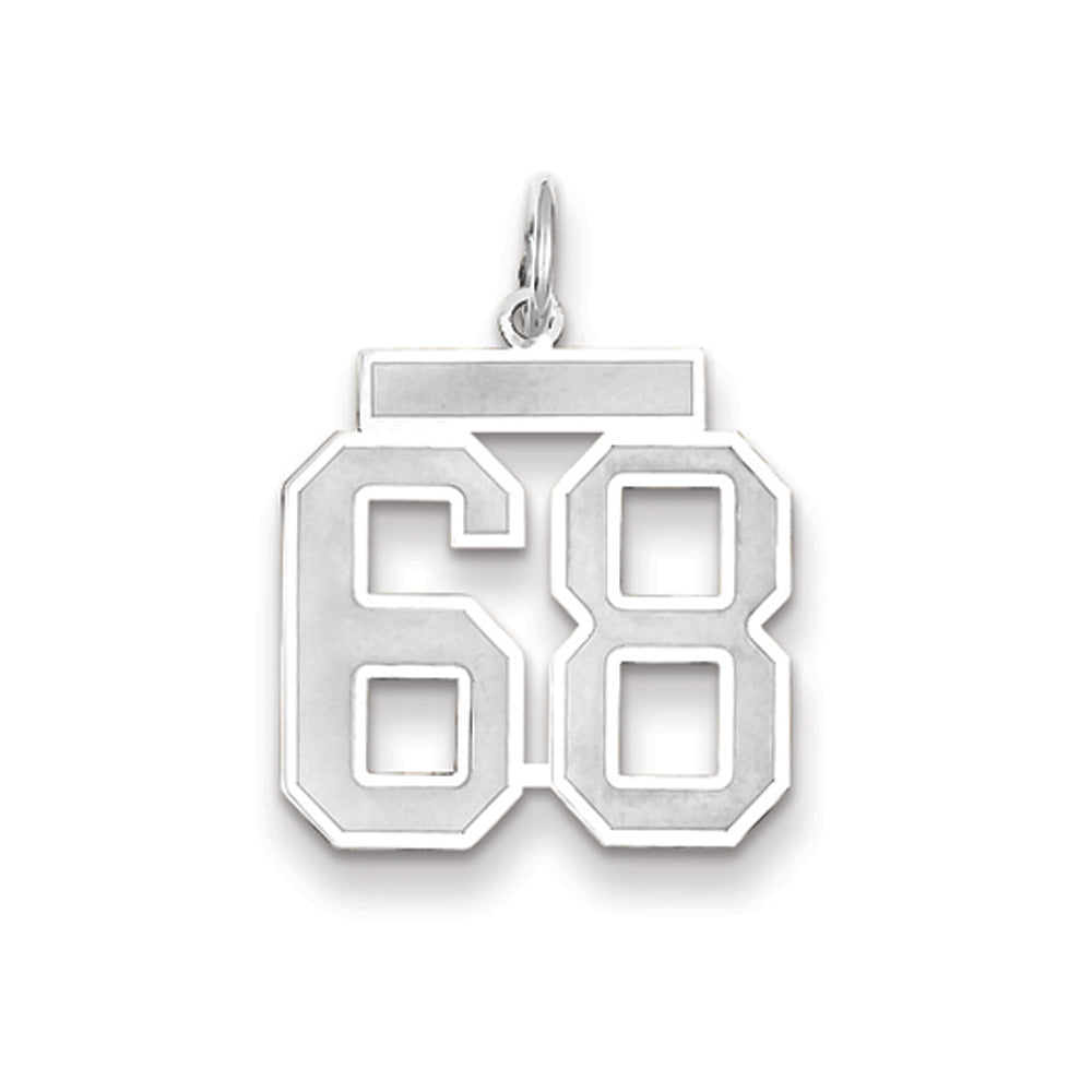 14k White Gold, Jersey Collection, Medium Number 68 Pendant, Item P10403-68 by The Black Bow Jewelry Co.