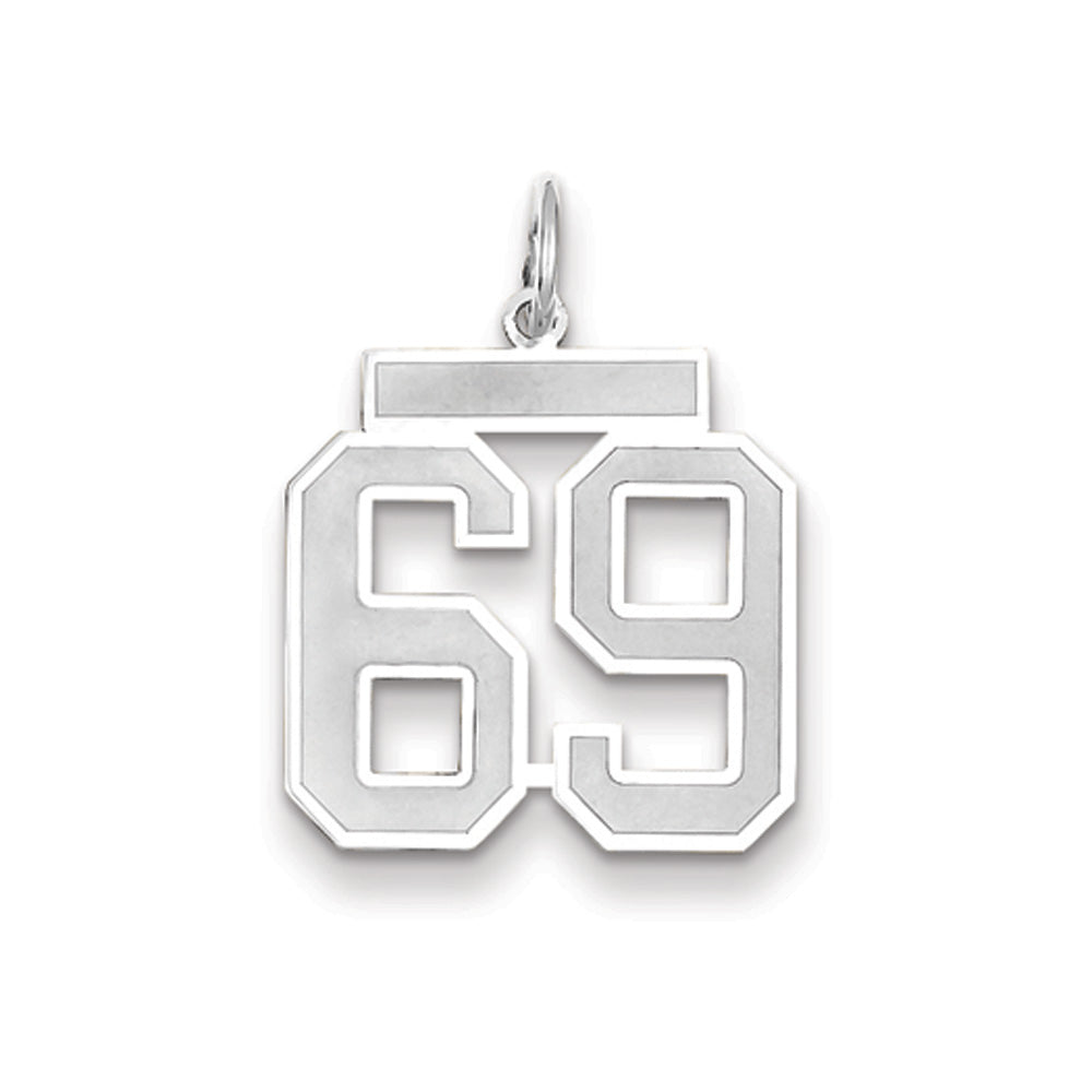 14k White Gold, Jersey Collection, Medium Number 69 Pendant, Item P10403-69 by The Black Bow Jewelry Co.