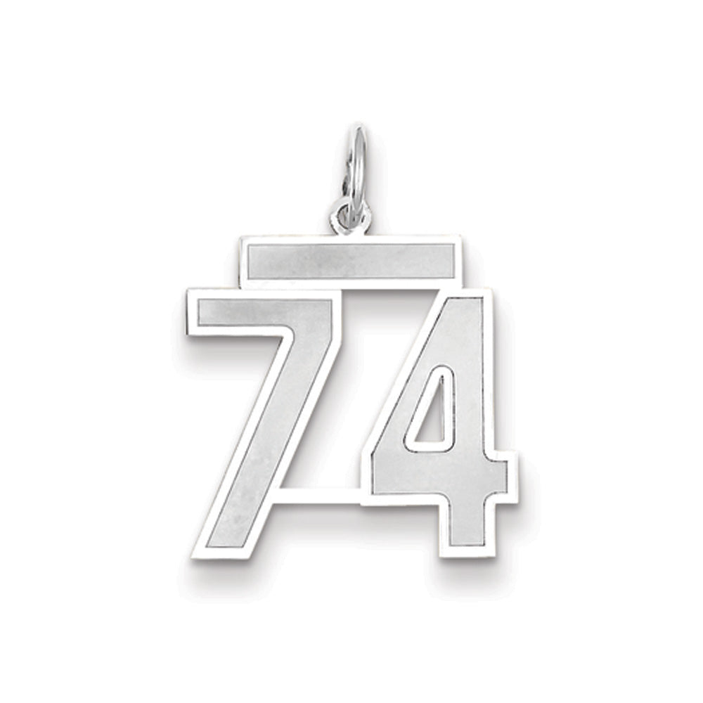 14k White Gold, Jersey Collection, Medium Number 74 Pendant, Item P10403-74 by The Black Bow Jewelry Co.