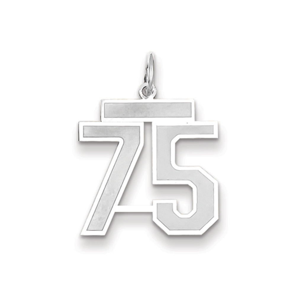 14k White Gold, Jersey Collection, Medium Number 75 Pendant, Item P10403-75 by The Black Bow Jewelry Co.