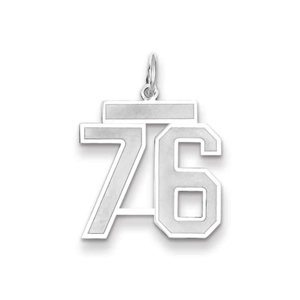 14k White Gold, Jersey Collection, Medium Number 76 Pendant, Item P10403-76 by The Black Bow Jewelry Co.