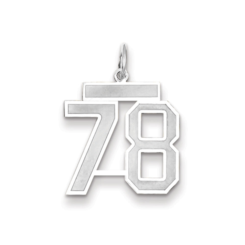 14k White Gold, Jersey Collection, Medium Number 78 Pendant, Item P10403-78 by The Black Bow Jewelry Co.