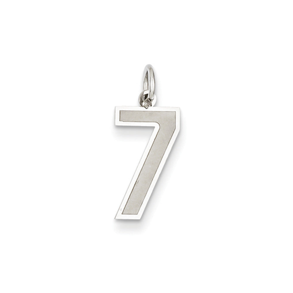 14k White Gold, Jersey Collection, Medium Number 7 Pendant, Item P10403-7 by The Black Bow Jewelry Co.