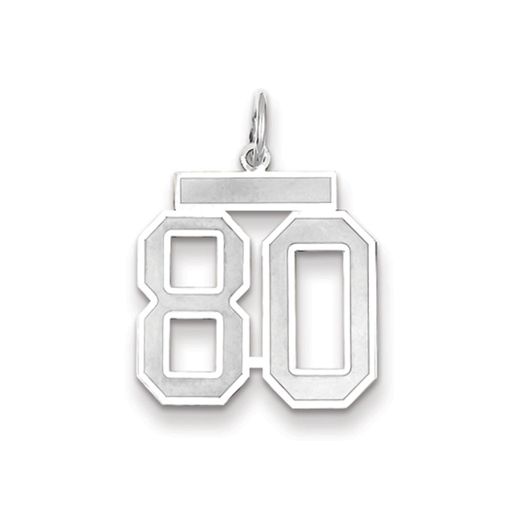 14k White Gold, Jersey Collection, Medium Number 80 Pendant, Item P10403-80 by The Black Bow Jewelry Co.