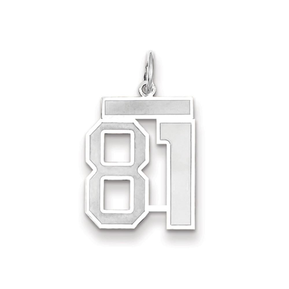 14k White Gold, Jersey Collection, Medium Number 81 Pendant, Item P10403-81 by The Black Bow Jewelry Co.