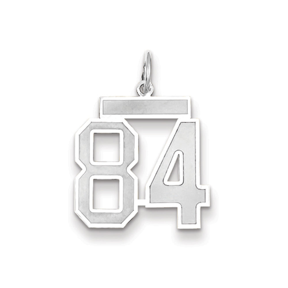 14k White Gold, Jersey Collection, Medium Number 84 Pendant, Item P10403-84 by The Black Bow Jewelry Co.