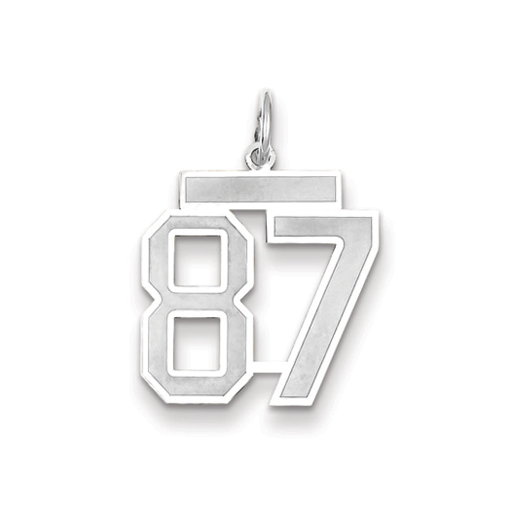 14k White Gold, Jersey Collection, Medium Number 87 Pendant, Item P10403-87 by The Black Bow Jewelry Co.