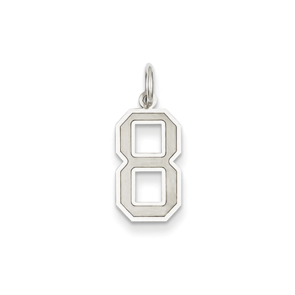 14k White Gold, Jersey Collection, Medium Number 8 Pendant, Item P10403-8 by The Black Bow Jewelry Co.
