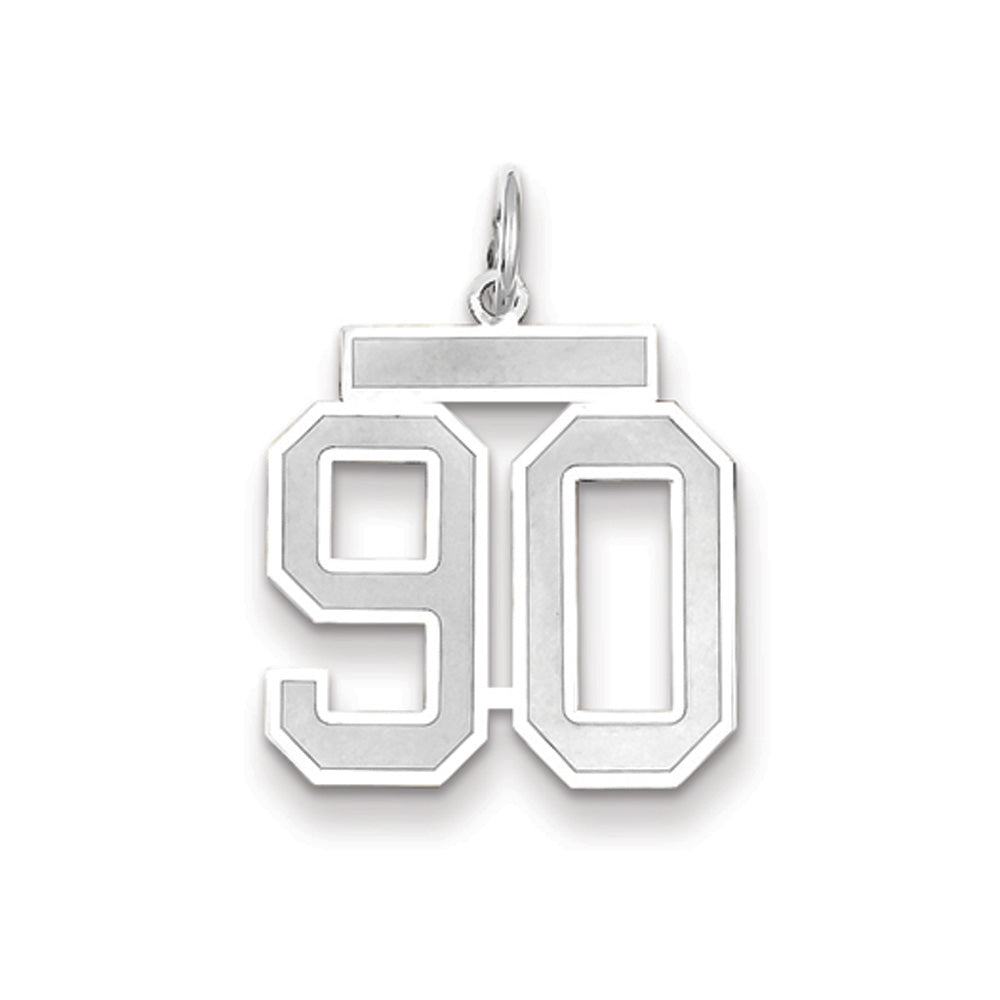 14k White Gold, Jersey Collection, Medium Number 90 Pendant, Item P10403-90 by The Black Bow Jewelry Co.