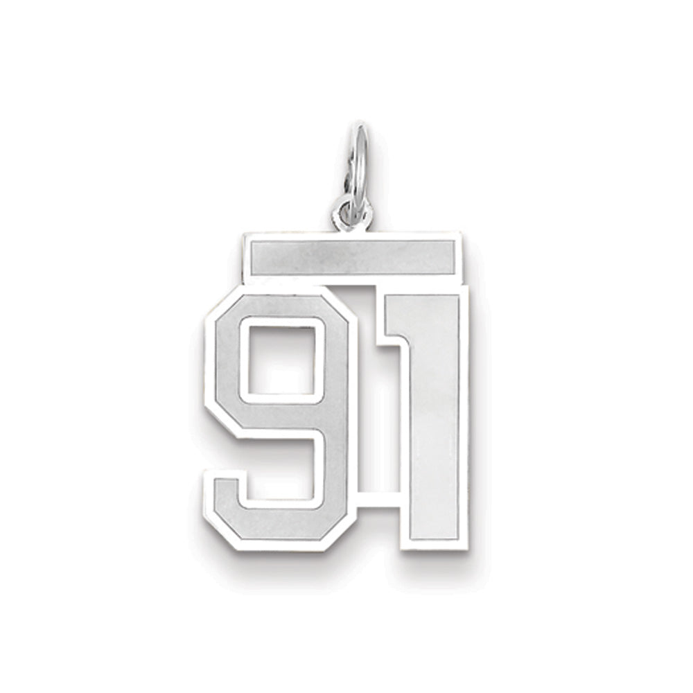 14k White Gold, Jersey Collection, Medium Number 91 Pendant, Item P10403-91 by The Black Bow Jewelry Co.