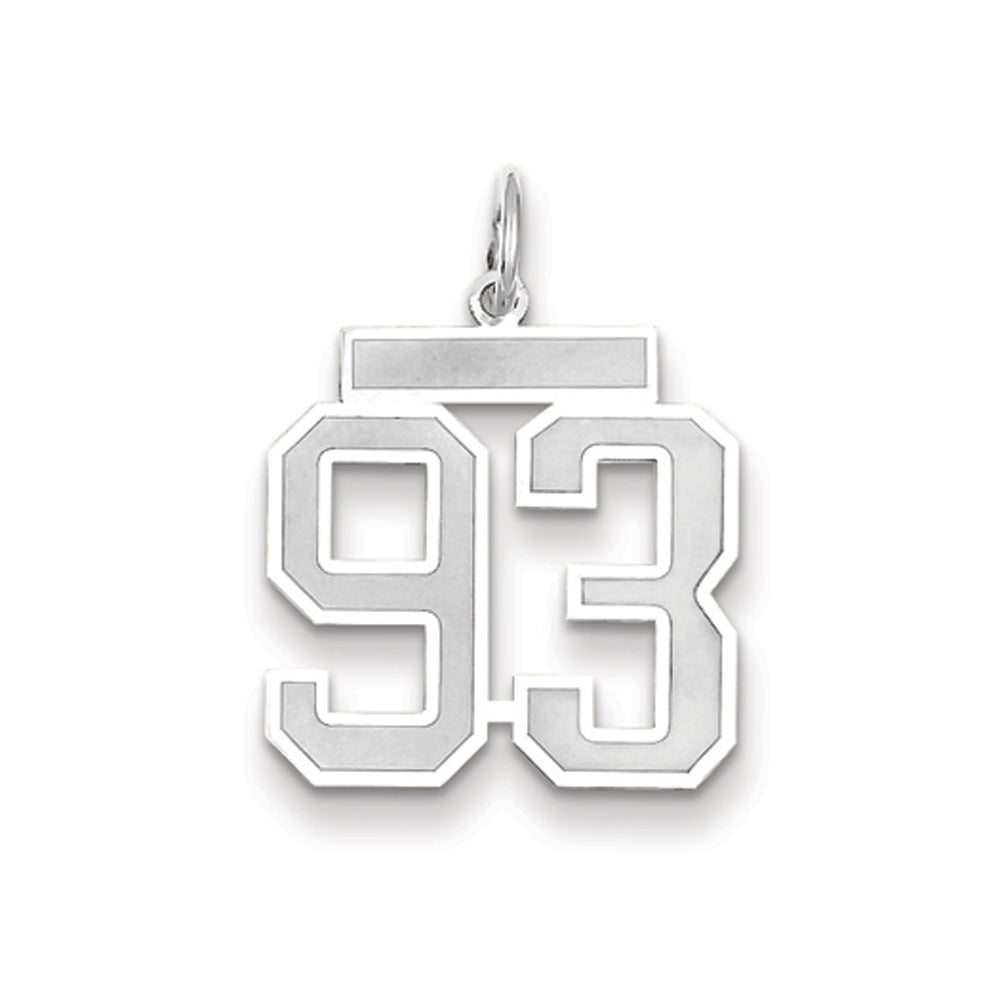 14k White Gold, Jersey Collection, Medium Number 93 Pendant, Item P10403-93 by The Black Bow Jewelry Co.
