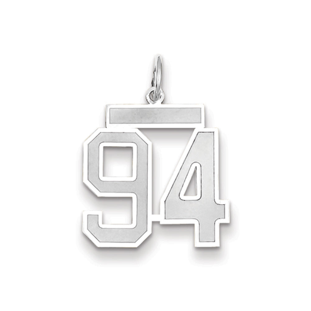 14k White Gold, Jersey Collection, Medium Number 94 Pendant, Item P10403-94 by The Black Bow Jewelry Co.