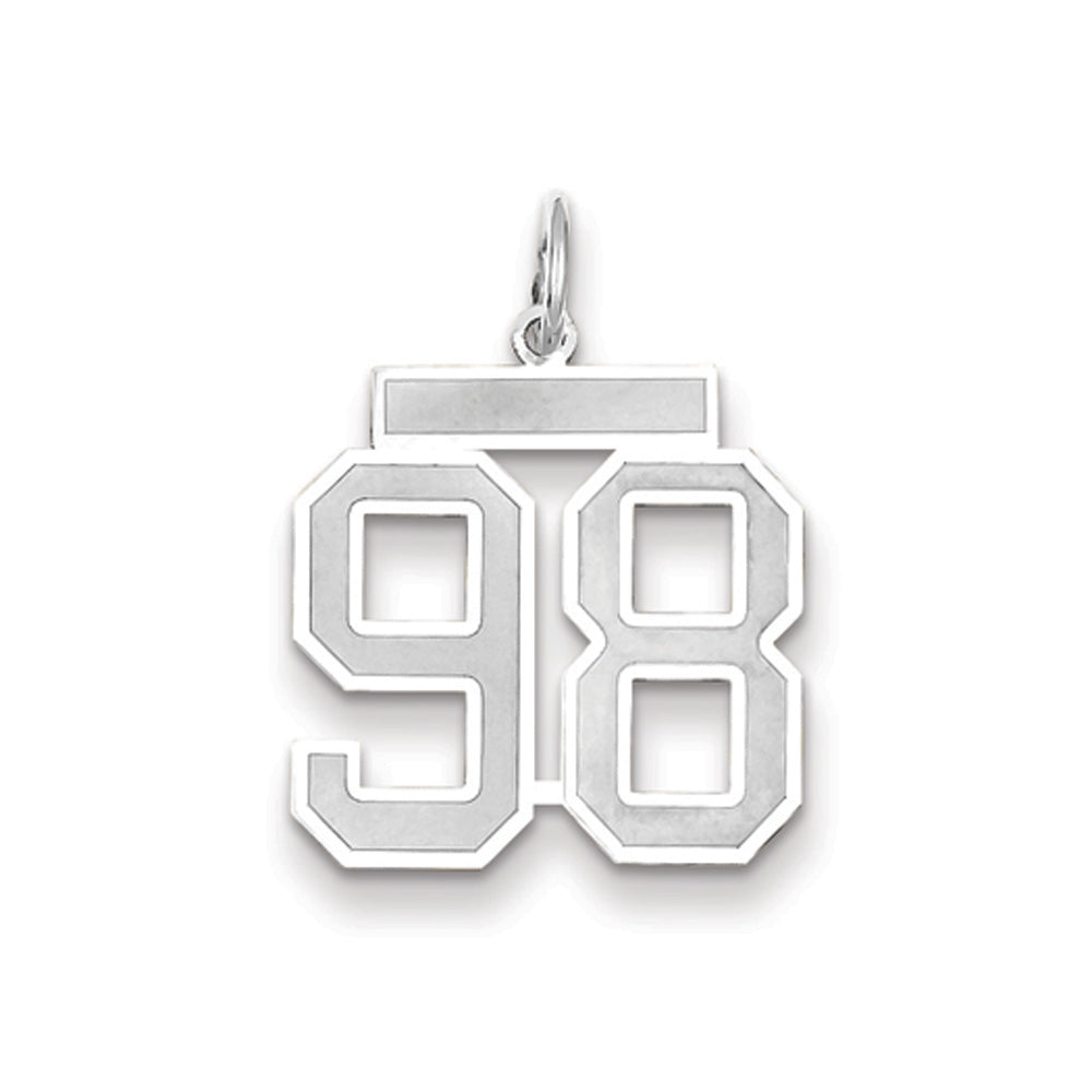 14k White Gold, Jersey Collection, Medium Number 98 Pendant, Item P10403-98 by The Black Bow Jewelry Co.