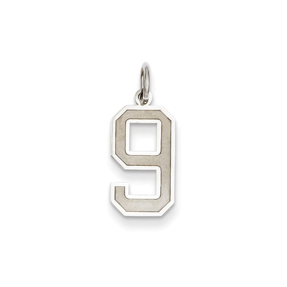 14k White Gold, Jersey Collection, Medium Number 9 Pendant, Item P10403-9 by The Black Bow Jewelry Co.