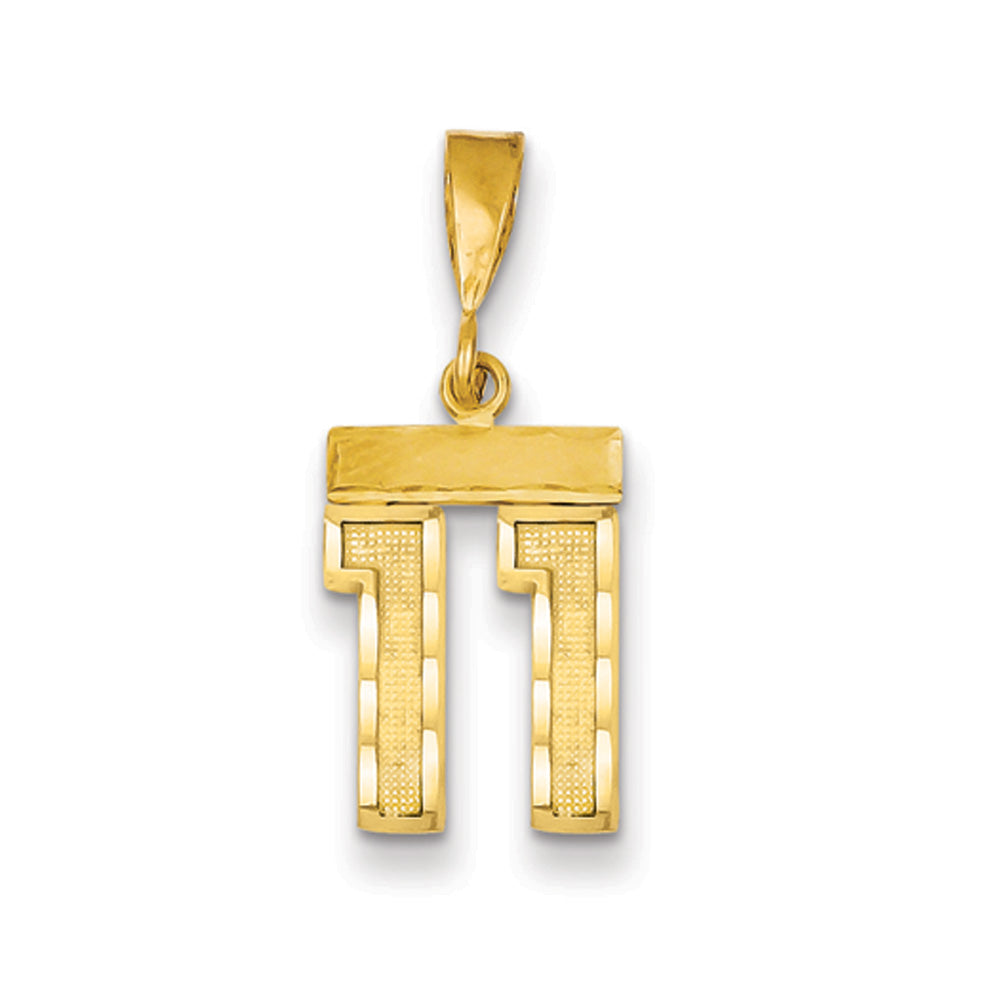 14k Yellow Gold, Varsity Collection, Small D/C Pendant Number 11, Item P10408-11 by The Black Bow Jewelry Co.