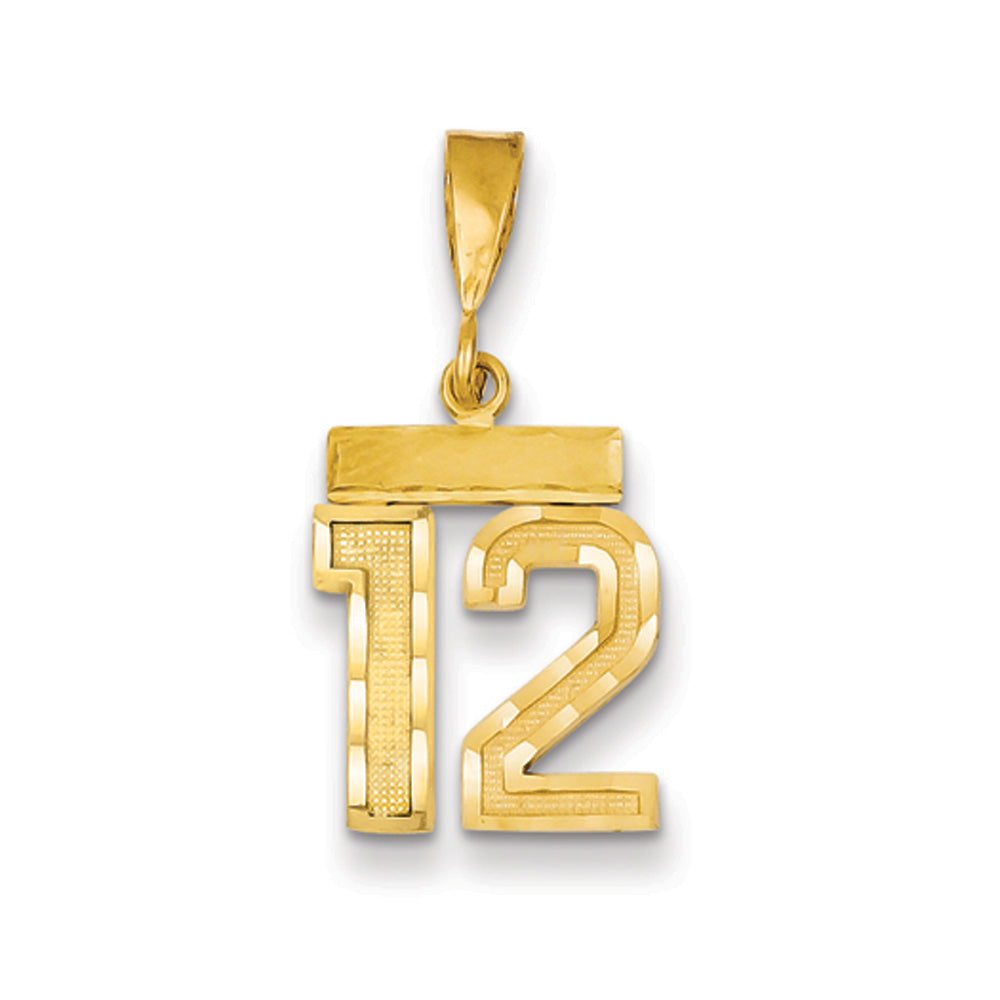 14k Yellow Gold, Varsity Collection, Small D/C Pendant Number 12, Item P10408-12 by The Black Bow Jewelry Co.