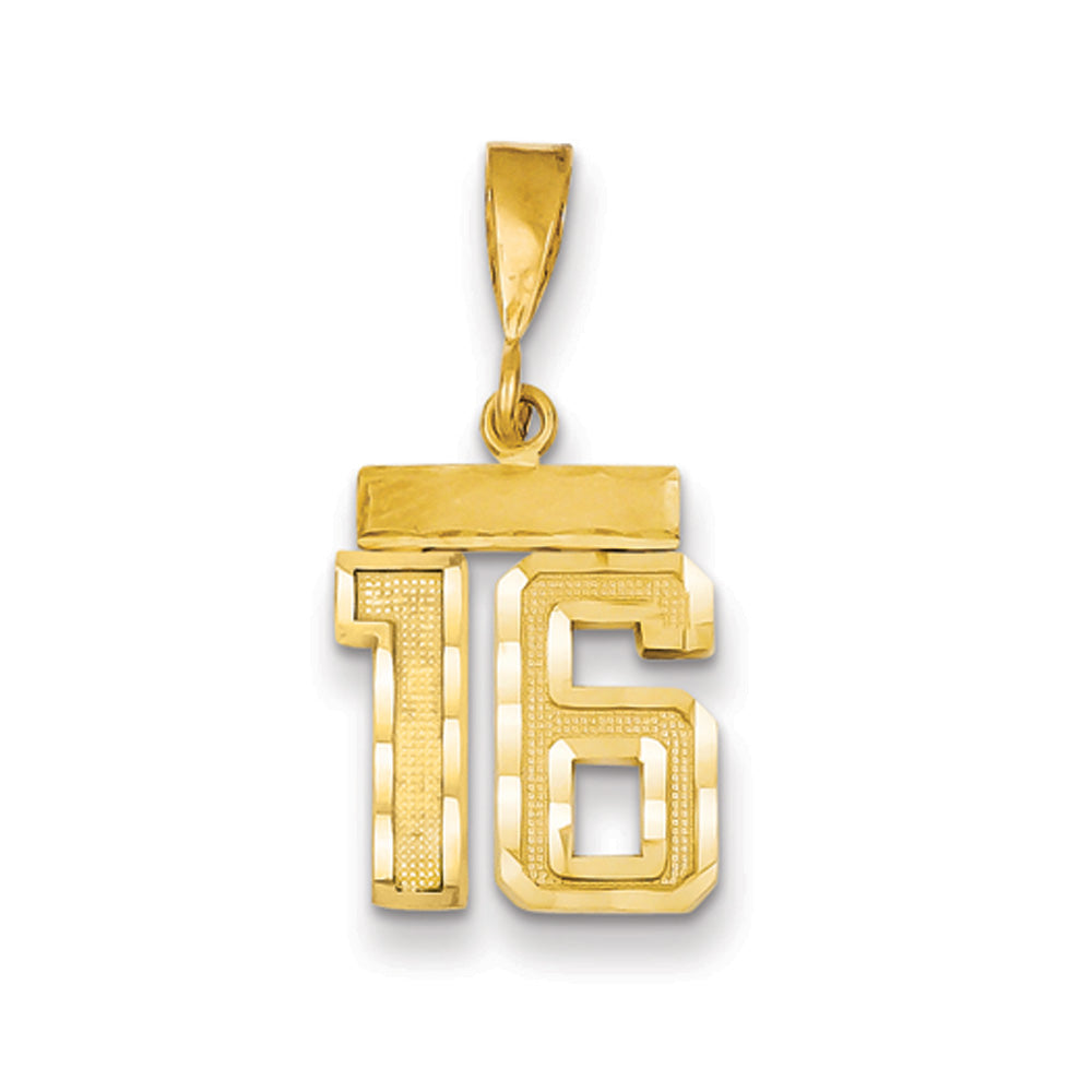 14k Yellow Gold, Varsity Collection, Small D/C Pendant Number 16, Item P10408-16 by The Black Bow Jewelry Co.