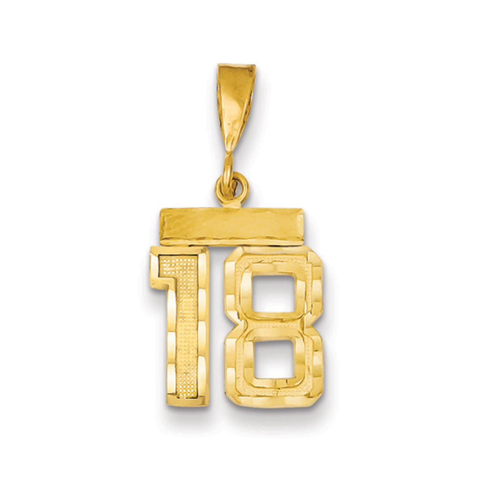 14k Yellow Gold, Varsity Collection, Small D/C Pendant Number 18, Item P10408-18 by The Black Bow Jewelry Co.