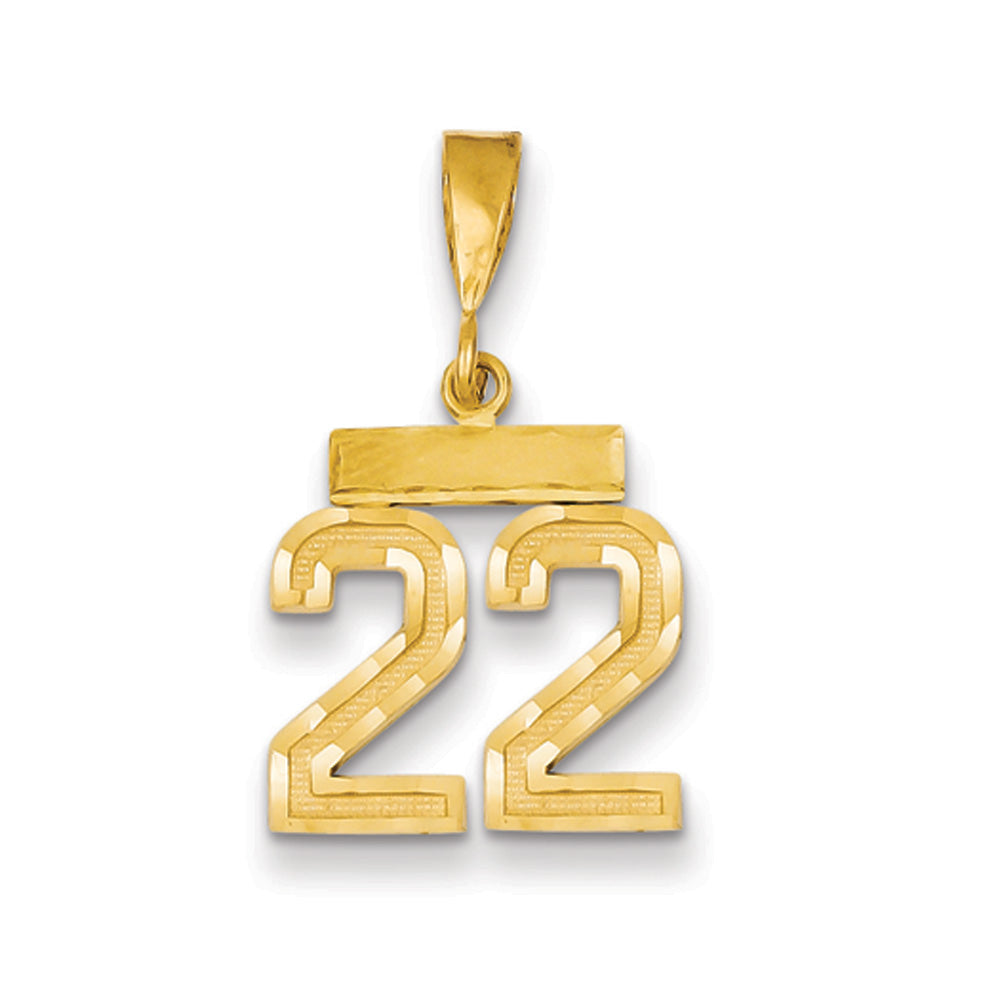 14k Yellow Gold, Varsity Collection, Small D/C Pendant Number 22, Item P10408-22 by The Black Bow Jewelry Co.