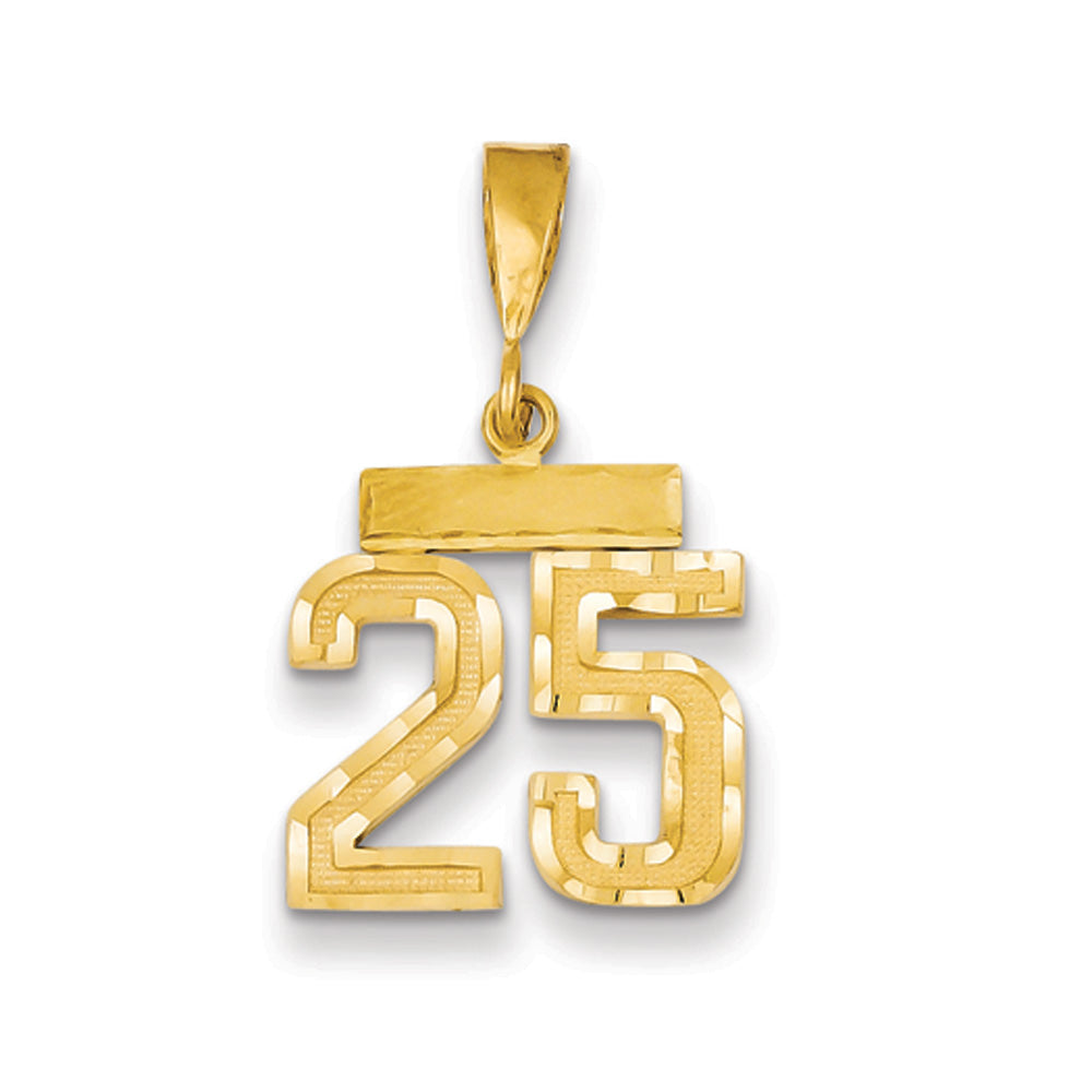 14k Yellow Gold, Varsity Collection, Small D/C Pendant Number 25, Item P10408-25 by The Black Bow Jewelry Co.