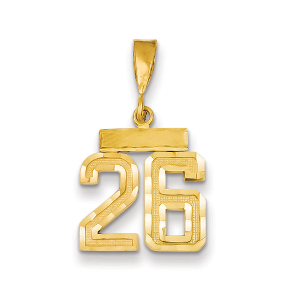14k Yellow Gold, Varsity Collection, Small D/C Pendant Number 26, Item P10408-26 by The Black Bow Jewelry Co.
