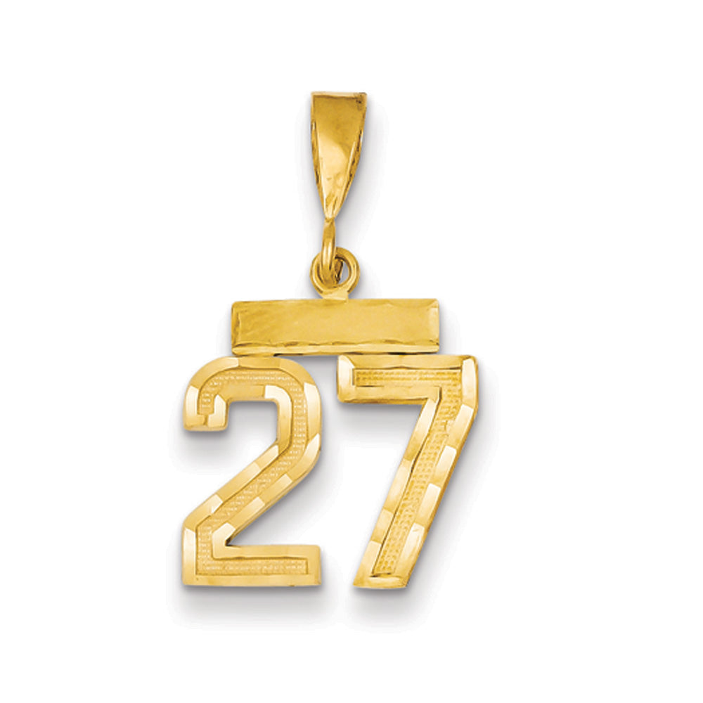 14k Yellow Gold, Varsity Collection, Small D/C Pendant Number 27, Item P10408-27 by The Black Bow Jewelry Co.