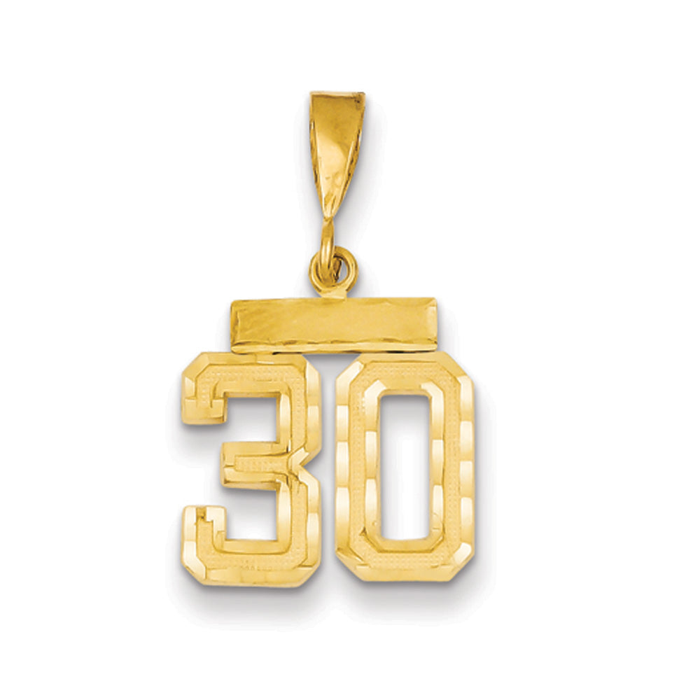 14k Yellow Gold, Varsity Collection, Small D/C Pendant Number 30, Item P10408-30 by The Black Bow Jewelry Co.