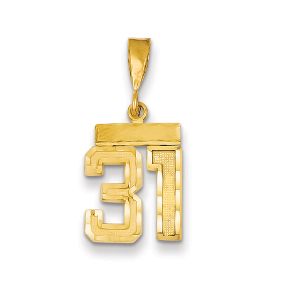 14k Yellow Gold, Varsity Collection, Small D/C Pendant Number 31, Item P10408-31 by The Black Bow Jewelry Co.