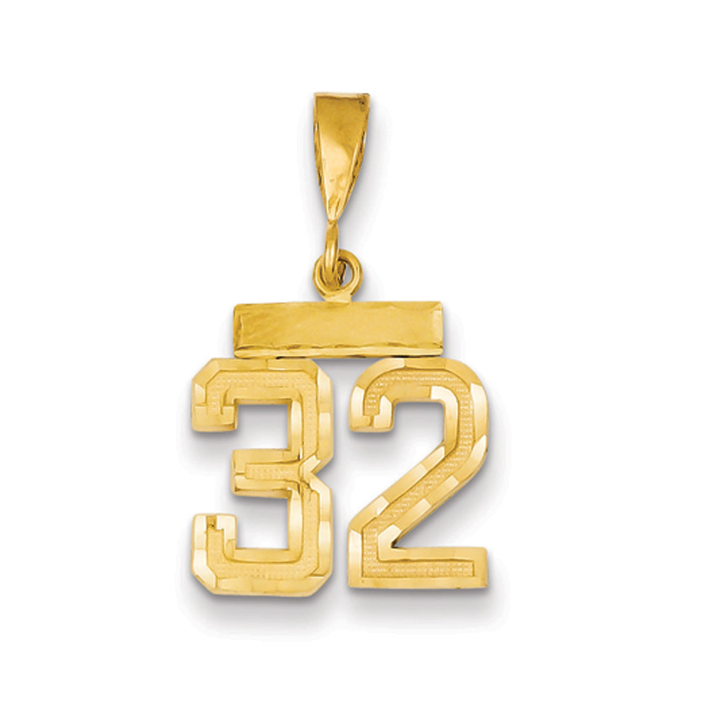 14k Yellow Gold, Varsity Collection, Small D/C Pendant Number 32, Item P10408-32 by The Black Bow Jewelry Co.