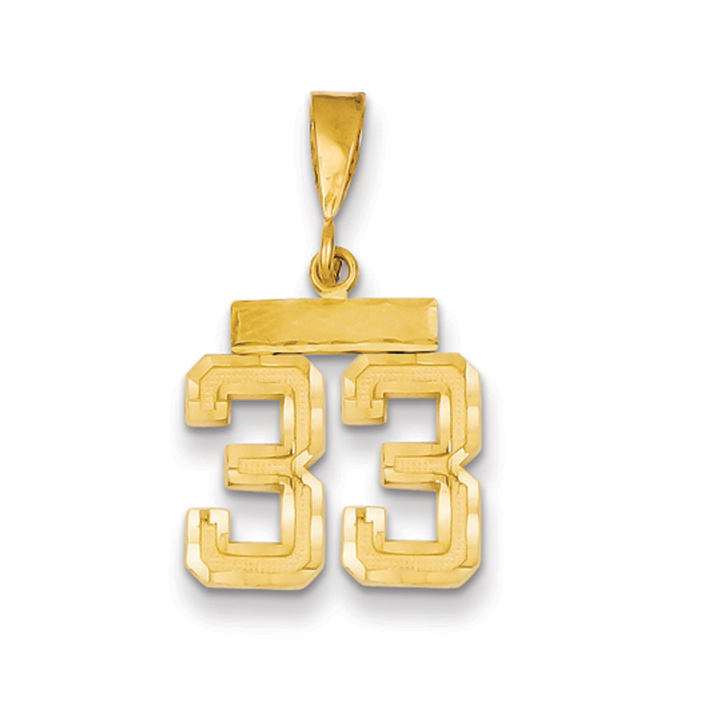 14k Yellow Gold, Varsity Collection, Small D/C Pendant Number 33, Item P10408-33 by The Black Bow Jewelry Co.