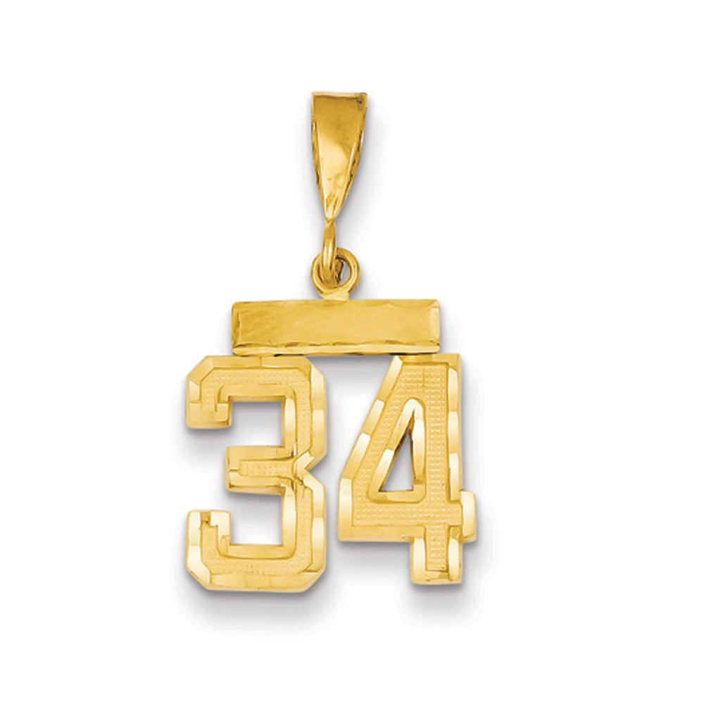 14k Yellow Gold, Varsity Collection, Small D/C Pendant Number 34, Item P10408-34 by The Black Bow Jewelry Co.