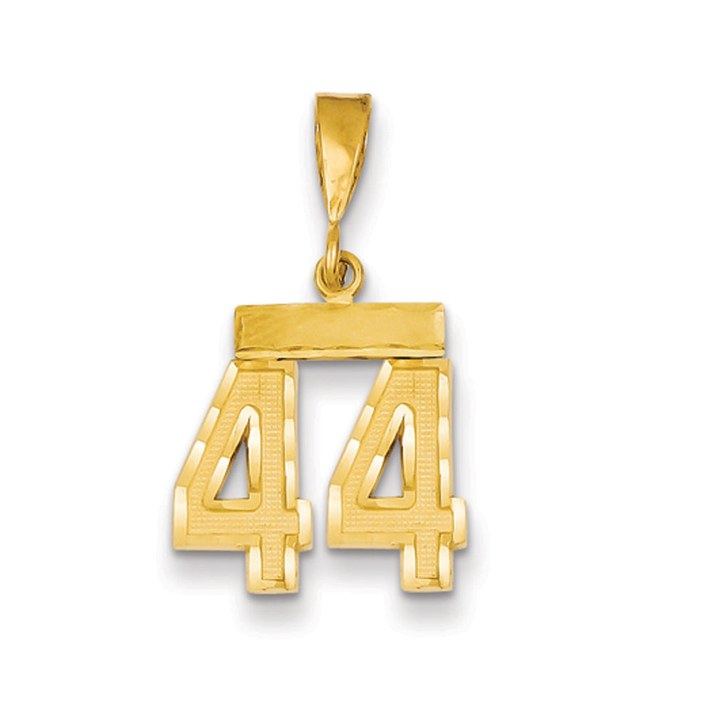 14k Yellow Gold, Varsity Collection, Small D/C Pendant Number 44, Item P10408-44 by The Black Bow Jewelry Co.
