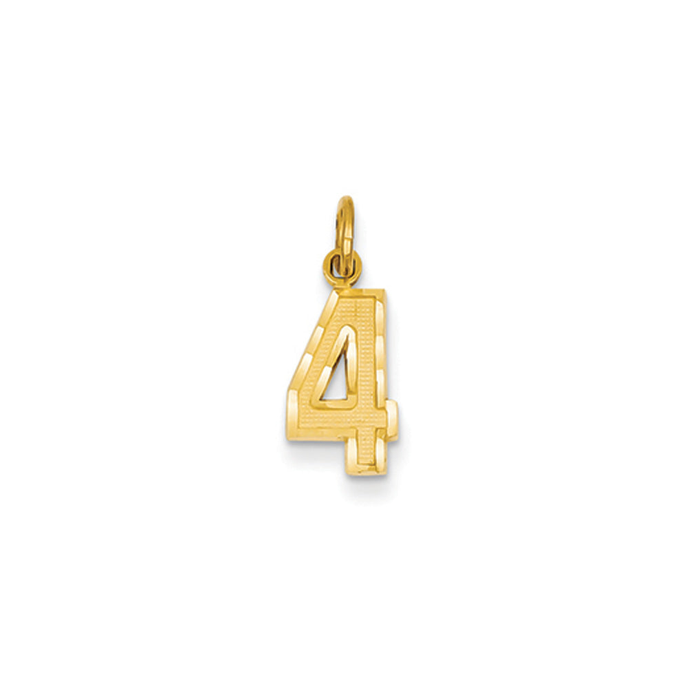 14k Yellow Gold, Varsity Collection, Small D/C Pendant Number 4, Item P10408-4 by The Black Bow Jewelry Co.